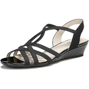 LifeStride Strappy Yaya Wedge Sandal Womens Size 9 Wide Open Toe Black
